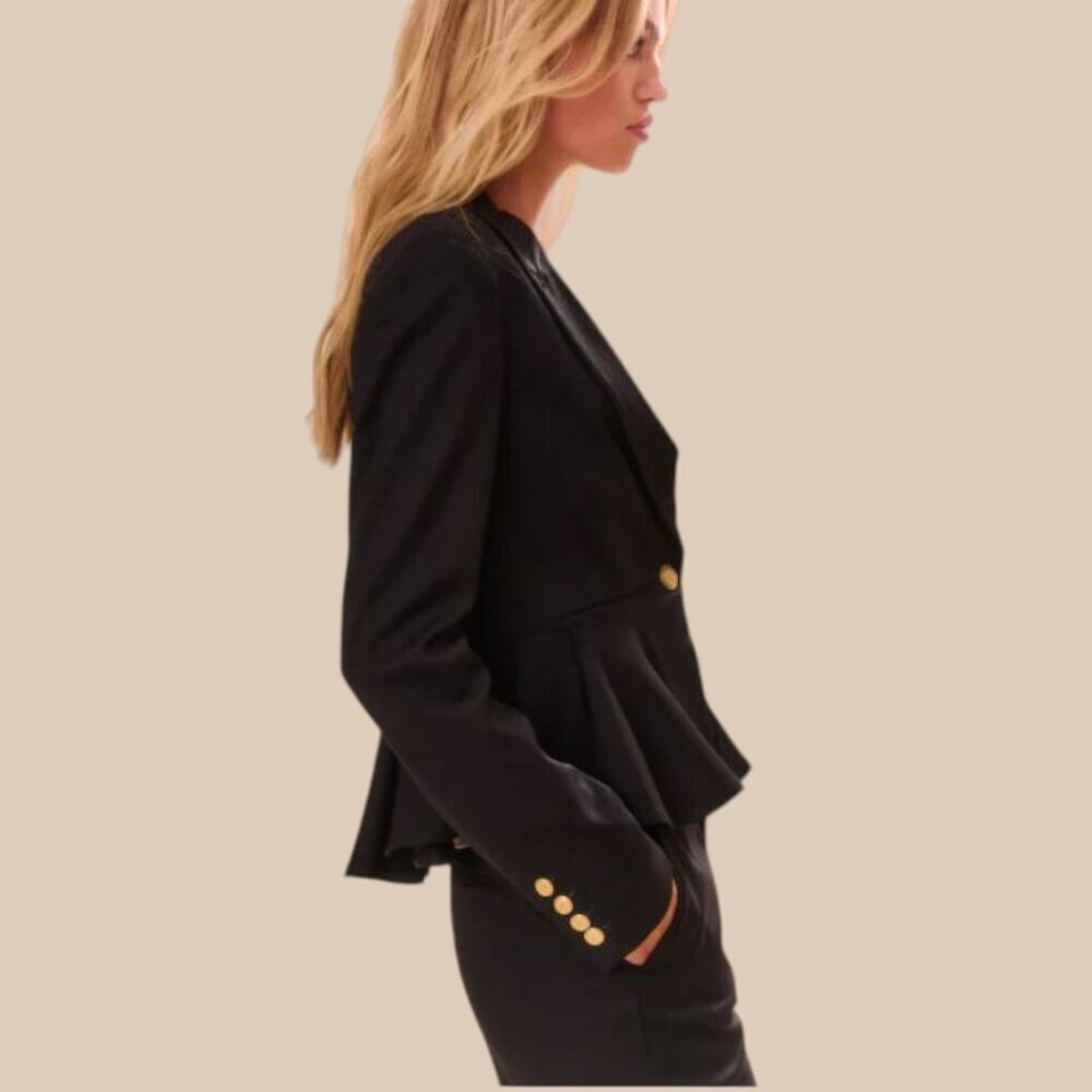 LoveShackFancy Pantonia Black Wool Blend Peplum Blazer Jacket Size 10 NWT $645 - Picture 3 of 16